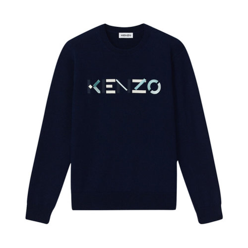 KENZO/高田贤三 凯卓男装 品牌字母LOGO 男士深蓝色棉质圆领长袖秋冬针织衫 FA65PU5413LA.76