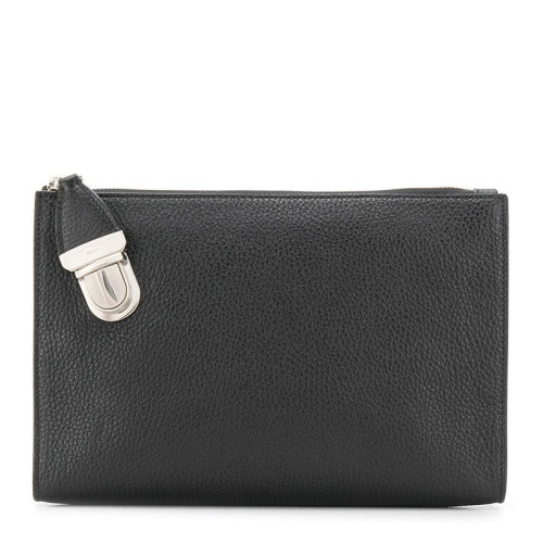 BALLY/巴利 男士黑色牛皮粒面侧部腕带顶部拉链内侧拉链夹层logo徽标卡扣手拿包卡包钱包 6207773