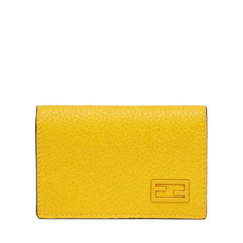 FENDI/芬迪  男士黄色皮革珐琅饰面FF金属细节翻盖开合卡片夹卡包7M0222AG0LF03PF