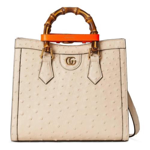  GUCCI古驰 22年秋冬 女士 Gucci Diana竹节小号鸵鸟皮托特包 660195 EY0KT 9594