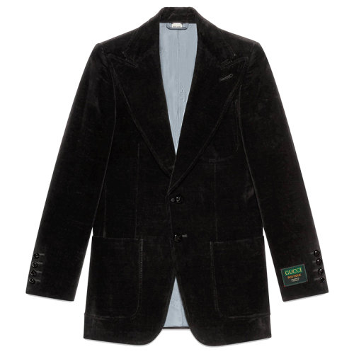 GUCCI/古驰男士黑色棉质有Gucci标签的天鹅绒夹克648932Z8AMW1000