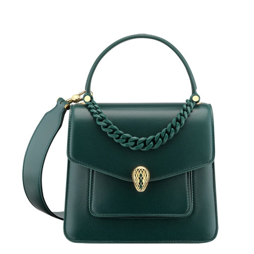 BVLGARI/宝格丽 SERPENTI FOREVER系列 女士小号绿色纳帕小羊皮黄铜蛇首搭扣单肩斜挎手提包291055