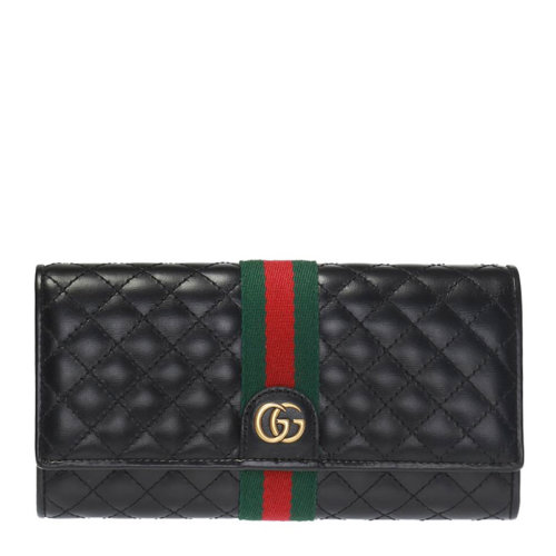 GUCCI/古驰   女士黑色小牛皮GG菱形纹理长款钱夹钱包