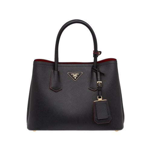 PRADA/普拉达 22新款 double系列 女士黑色saffiano十字纹皮革拆卸吊饰金色标志双皮手柄手提斜挎包1BG887_2A4A_F0LJ4_V_OOO