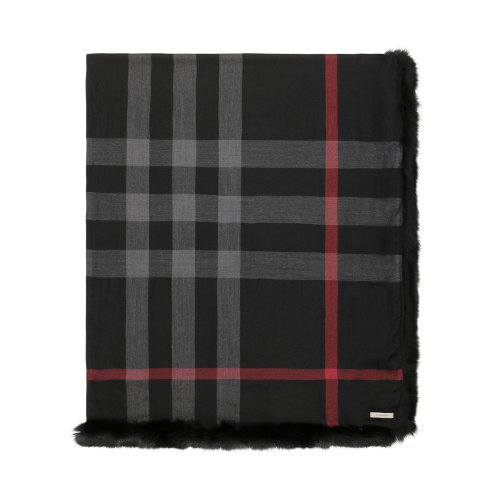 BURBERRY/博柏利 女士黑色羊绒格纹围脖围巾 3886201