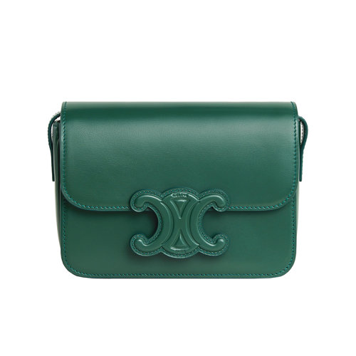 CELINE/赛琳 22新款 TRIOMPHE系列 女士绿色缎面小牛皮按扣闭合单肩斜挎包199233BF4.31PG