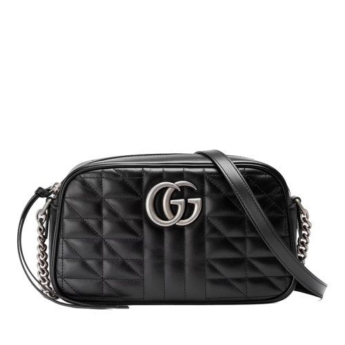 GUCCI/古驰  GG Marmont系列 女士小号黑色绗缝皮革复古银饰双G斜挎单肩包447632UM8BN1000