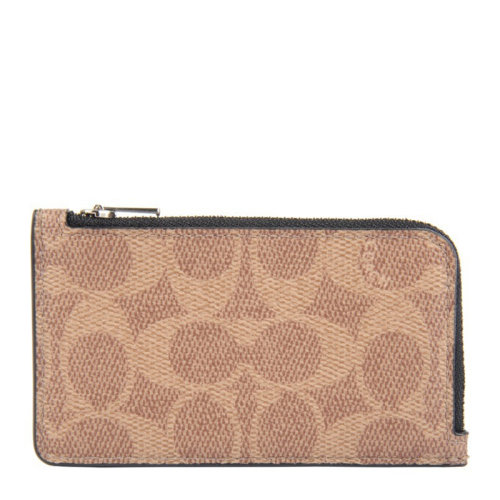 COACH/蔻驰 女士拼色涂层帆布经典双C字母徽标印花装饰拉链开合钱夹钱包卡包手拿包女包 91590QHP