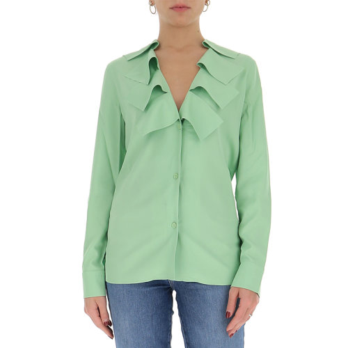 BOTTEGA VENETA 葆蝶家 女士 服装  绿色V领翻领设计长袖衬衫 女士长袖衬衫