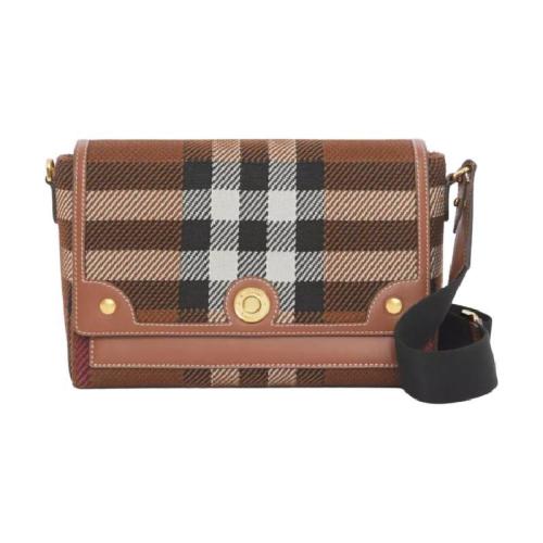  BURBERRY 22年秋冬 女士 针织格纹拼皮革 Note 斜背包 80491481