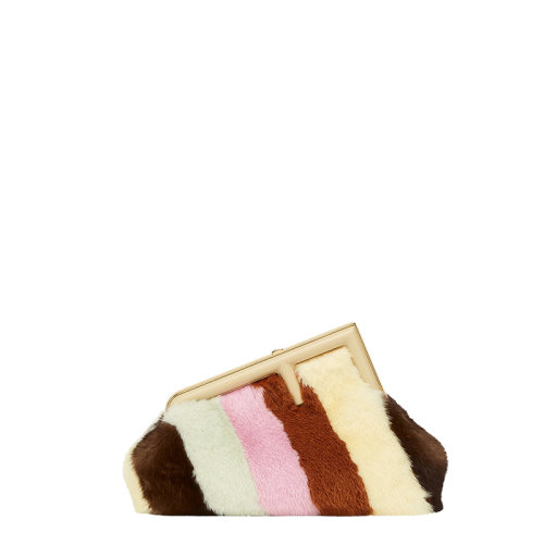 FENDI/芬迪 22春夏新款First系列 女士小号水貂棕红色调金属F扣手拿包肩背包8BP129AJHZF1HME