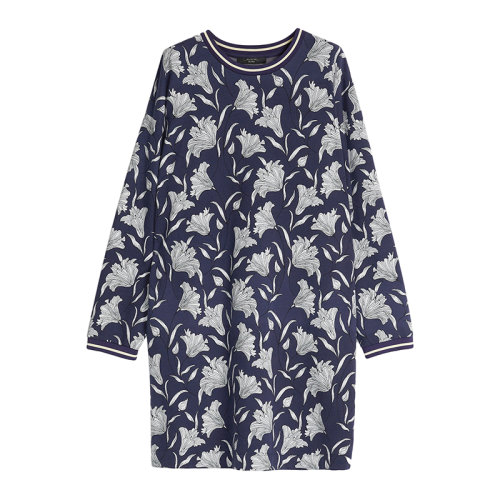 MaxMara/麦丝玛拉 22年早春新款 TREMITI系列 女士深蓝色棉质混纺印花直筒连衣裙5621012706002