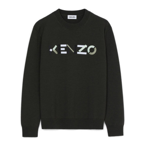 Kenzo/高田贤三 男士石灰色羊毛经典字母徽标印花装饰长袖上衣卫衣毛衣针织衫圆领衫套头衫 FB65PU6393LA-97