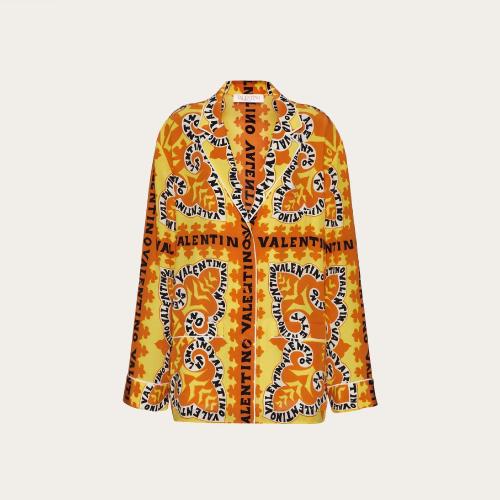 VALENTINO华伦天奴 22年秋冬 女士 长袖衬衫 CHEMISE EN CREPE DE CHINE a IMPRIMé MINI BAND