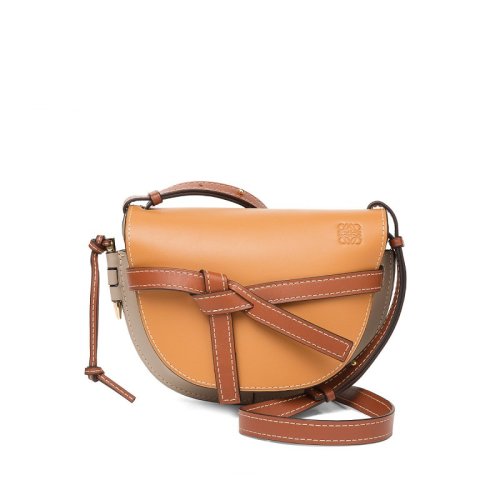 LOEWE/罗意威 GATE 女士经典款 黄色灰色双拼色光面小牛皮 斜挎 单肩包 321.54.T20-8226