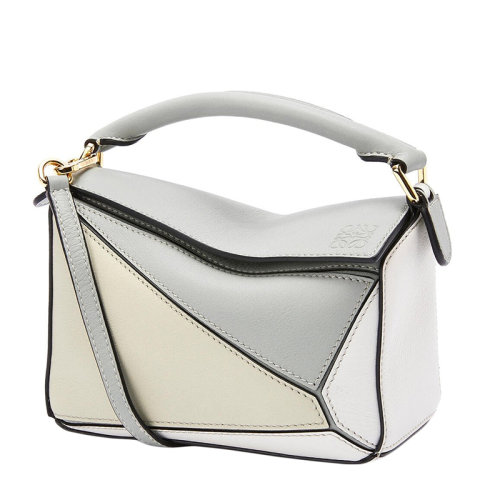 Loewe/罗意威 22春夏新款Puzzle系列 女士迷你大理石灰色牛皮革几何线条可单肩斜挎手提拼图包 0010697514