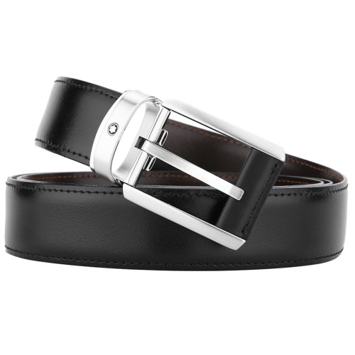 MontBlanc/万宝龙 男士黑色当代系列缎砂矩形针式单面皮带/腰带 38158