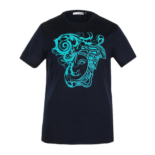 VERSACE 范思哲 男士 服装 深蓝色美杜莎印花图案圆领棉质T恤 男士短袖T恤