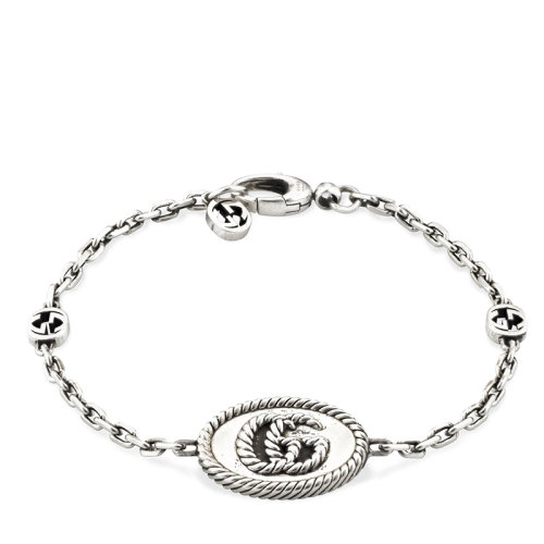 GUCCI/古驰  925银双G纺锤花边GG吊饰扣手链627749J84000701