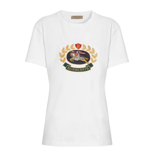 BURBERRY/博柏利  女装 服饰 白色纯棉经典Burberry新徽标刺绣时尚休闲 女士短袖T恤