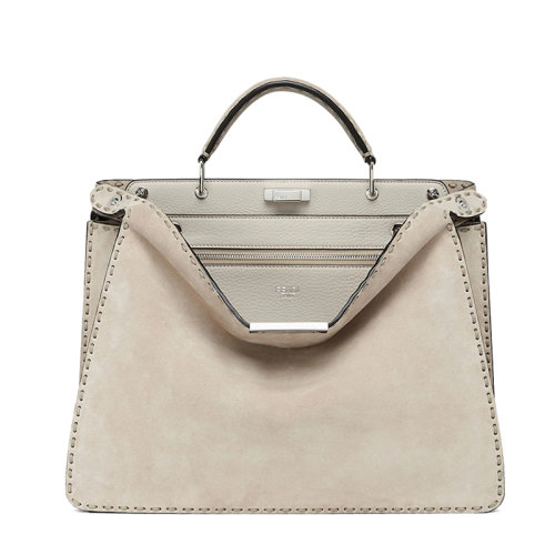 FENDI/芬迪 22春夏新款Peekaboo ISeeU系列 男士中号浅褐色小牛皮绒面革二合一内袋手提单肩包7VA529AHU4F1GLL