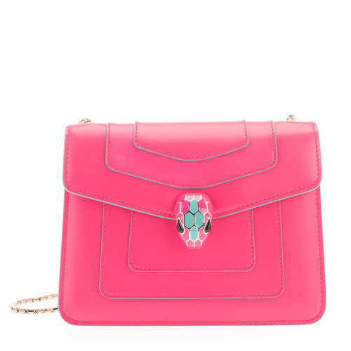 BVLGARI/宝格丽 女包 蛇头 女士时尚粉色皮质翻盖斜挎包 289473