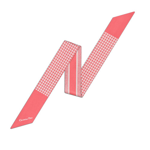 DIOR/迪奥 22年早春新款 30 MONTAIGNE MITZAH系列 女士牡丹粉色纯桑蚕丝千鸟格纹LOGO丝巾15MON106I601_C405