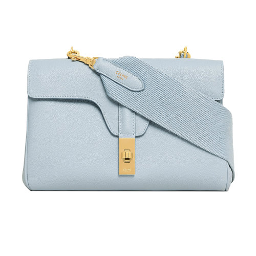 CELINE/赛琳 22新款 TEEN SOFT 16系列 女士冰蓝色光滑小牛皮金扣斜挎单肩包196853CR8.07IC