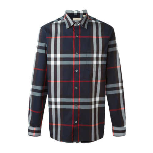 BURBERRY/博柏利男装 服饰 时尚休闲 藏蓝色 棉质典格纹衬衣 男士长袖衬衫 4006731