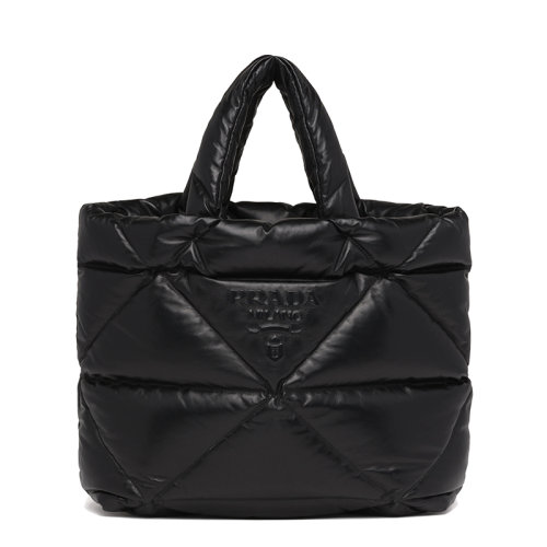 PRADA/普拉达      女士黑色皮革绗缝软羊革提手金属配件徽标手提托特包1BG411_2DYI_F0002_V_OAO