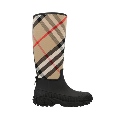 BURBERRY/博柏利 女士拼色经典格纹装饰中筒靴雨靴 8041960