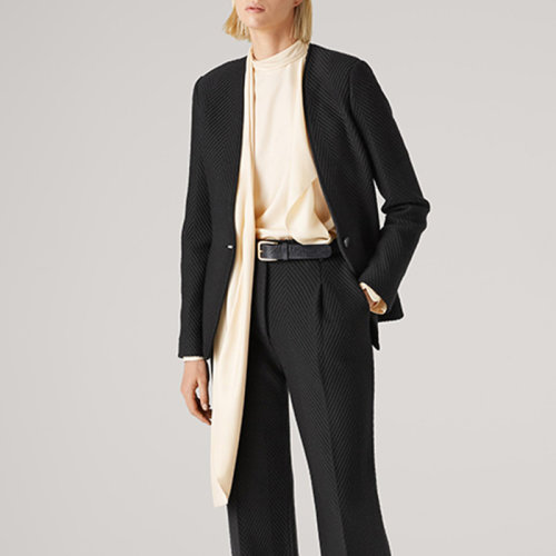 St.John/盛蔷人字纹羊毛针织西装女士夹克外套K6110Q1