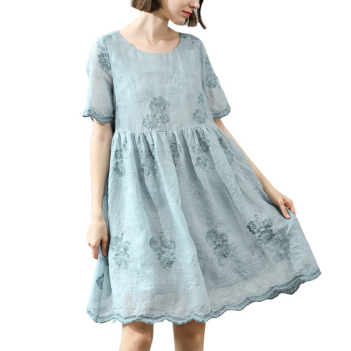 GeleiStory/GeleiStory 夏季新款气质宽松显瘦苎麻刺绣气质连衣裙女   女装＞女士裙装＞女士连衣裙