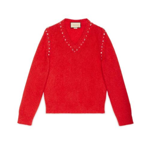  GUCCI古驰 22年秋冬 女士 饰铆钉马海毛毛衣 721152 XKCQM 6429