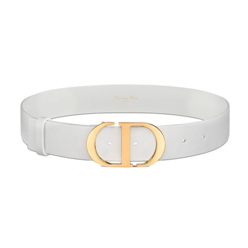 DIOR/迪奥 22年春夏新款 女士白色光滑小牛皮和闪亮的金色金属CD扣腰带35毫米B0077UVWV_M010