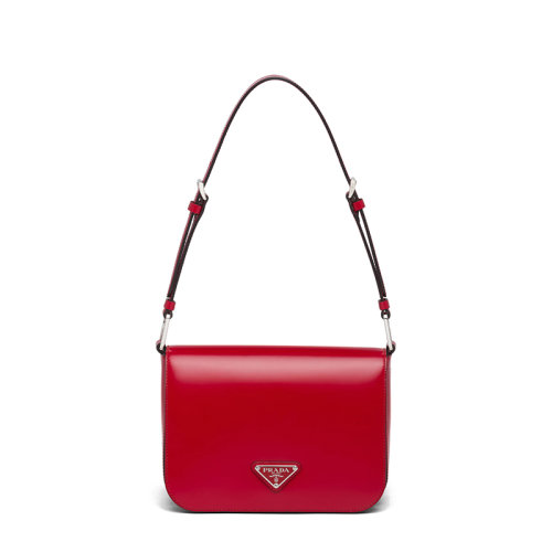PRADA/普拉达  女士猩红色磨砂皮革可调式皮革提手磁扣式翻盖开合斜跨手提单肩包1BD308_ZO6_F02SB_V_HOO