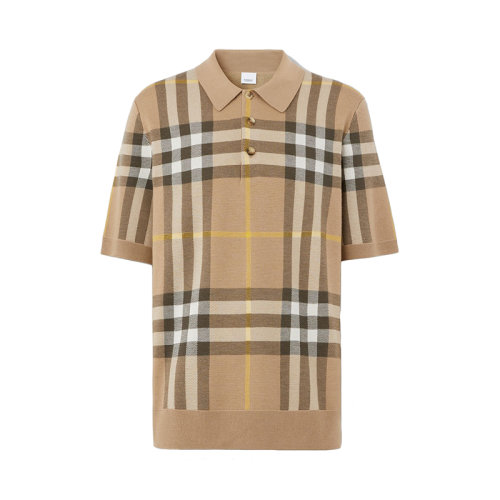 BURBERRY/博柏利 22年春夏新款 男士松露色丝羊混纺格纹提花短袖Polo衫80549191