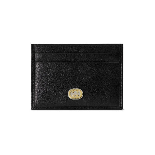 GUCCI/古驰 男包 互扣式双G 男士黑色皮质小型皮具卡包卡片夹 5815281GZ0X1000