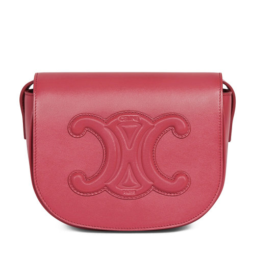 CELINE/赛琳 22新款FOLCO TRIOMPHE七夕胶囊系列 女士口红色小牛皮同色系凯旋扣翻盖开合斜跨单肩包198263DU3.27LK