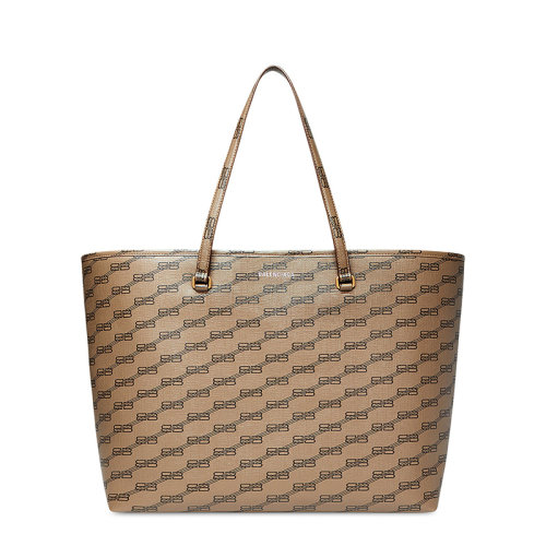 Balenciaga/巴黎世家  22新款East-West系列 女士大号米色/棕色BB老花印花帆布金扣单肩手提托特包702703210DH2762