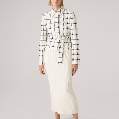 St.John/盛蔷黑白窗格纹针织外套女士夹克K6110I3