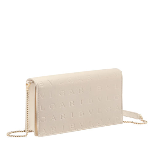 BVLGARI/宝格丽 女士象牙白色小牛皮Bvlgari Infinitum图案烫印单肩斜挎链条钱包291703