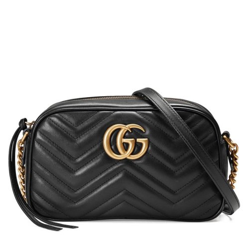 GUCCI/古驰 小号GG Marmont小牛皮波浪纹双G链条单肩斜挎包（4色可选）447632DTD1T1000