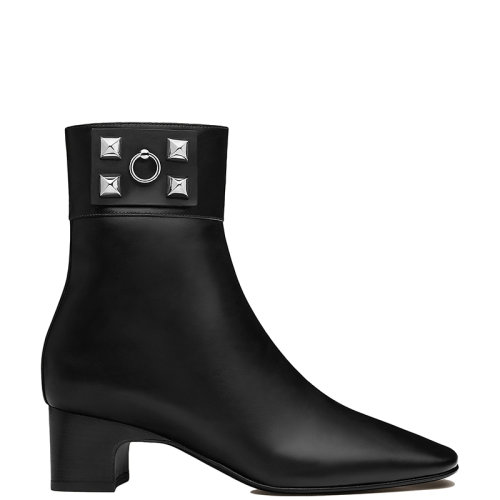 HERMES/爱马仕 22年春夏新款 女士黑色牛皮革铆钉粗跟踝靴H212031Z02360