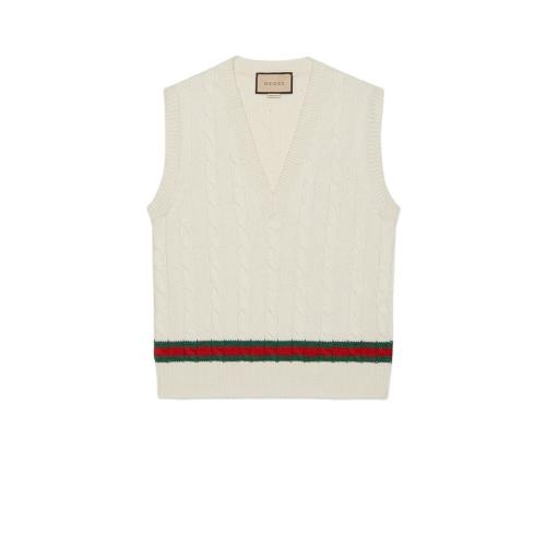  GUCCI古驰 22年秋冬 男士 织带绞花针织马甲 681081 XKB2N 9275 预定商品2-6周发货