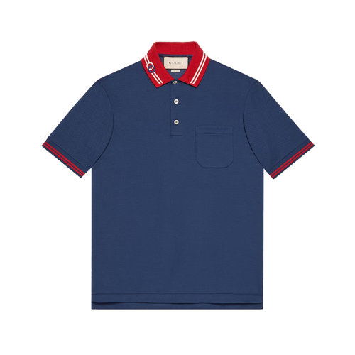 GUCCI/古驰 22年春夏新款 男士蓝色/红色棉质混纺饰互扣式双G短袖Polo衫??658067XJDI24714