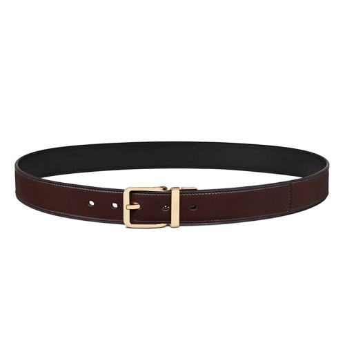 DIOR/迪奥 22年早春新款 男士棕色和黑色光滑牛皮革金扣双面腰带30毫米4403ORXQU_H24E