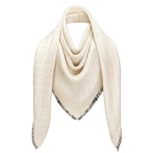 预定1个月 Louis Vuitton/路易威登新款 女士白色老花图案真丝围巾披肩M74026