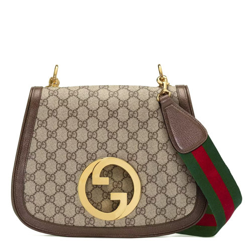 GUCCI/古驰 22新款Blondie系列 女士中号棕色老花帆布配皮圆形徽标金扣斜挎单肩包69921096IWG8745