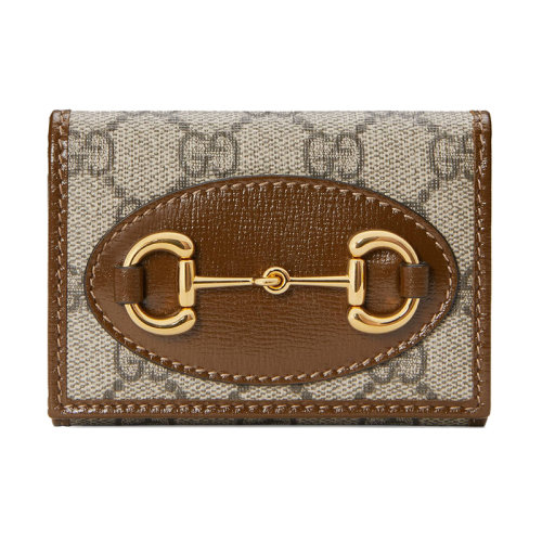 GUCCI/古驰 Horsebit 1955系列 棕色老花帆布皮革饰有金色马衔扣钱包 64446292TCG8563
